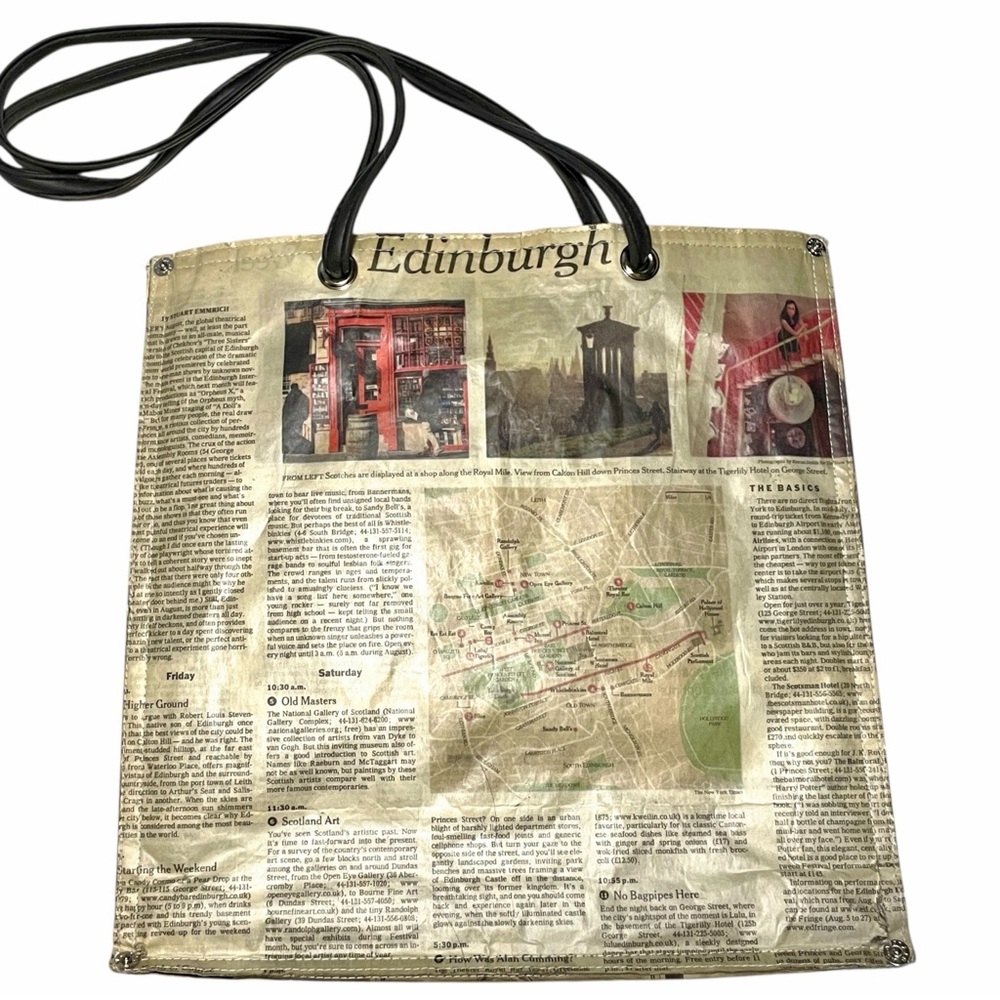 Souvenir Tote Vintage-Style Newspaper Print Edinburgh Scotland Laminated